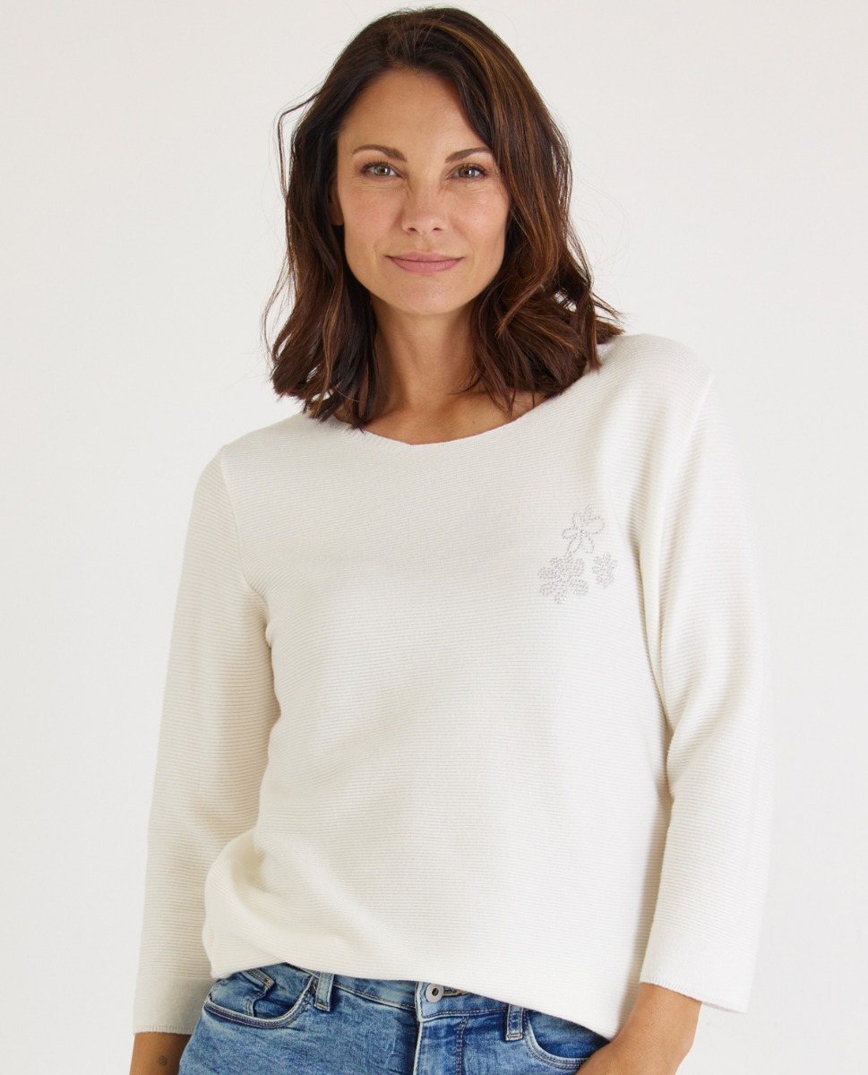 Pullover mit V-Ausschnitt in Creme