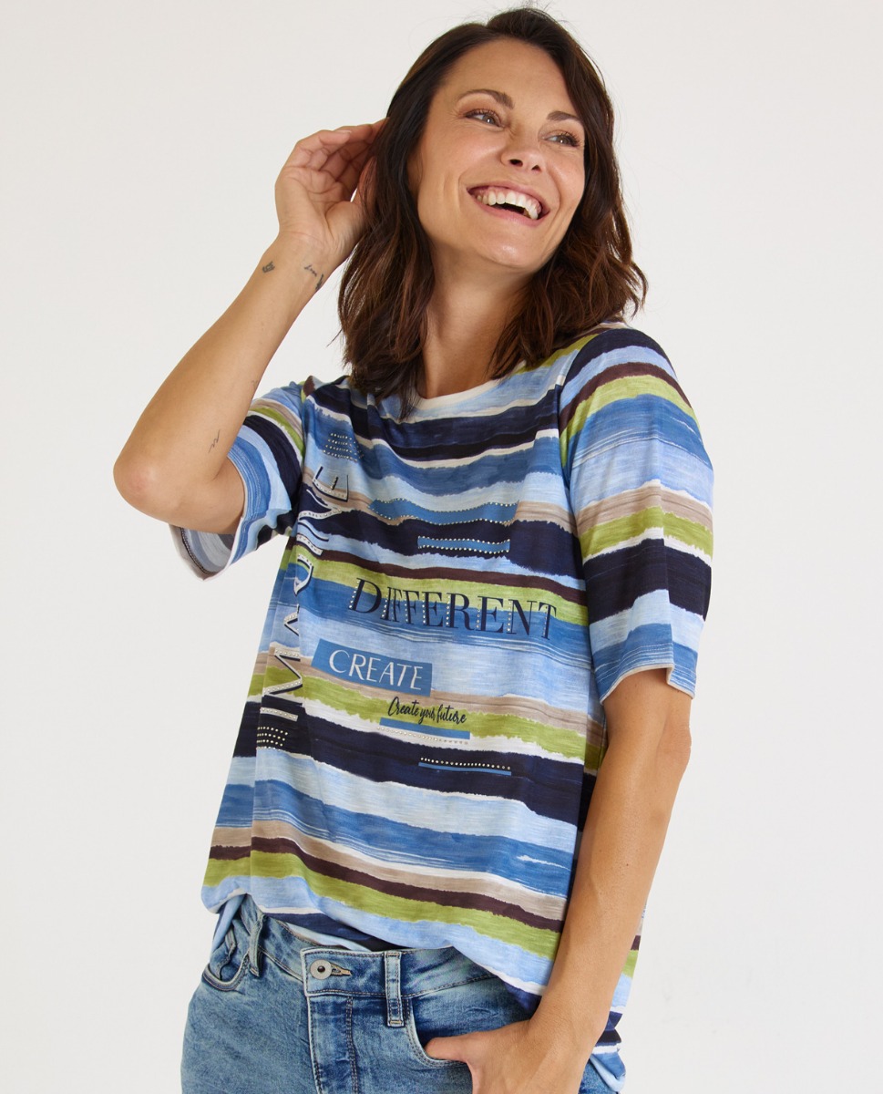 Streifenshirt in Blau mit Kordelzug