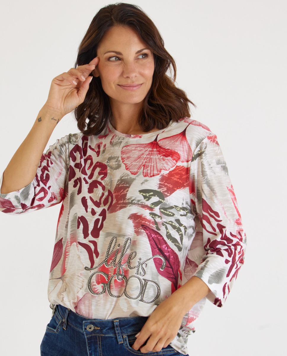 Druckshirt in Rot mit Strassdetails