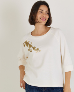 Sweatshirt in Creme mit Paillettenmotiv