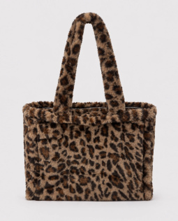 Flauschige Handtasche mit Leodruck in Dunkelbraun