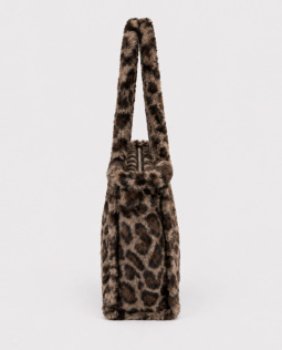 Flauschige Handtasche mit Leodruck in Dunkelbraun