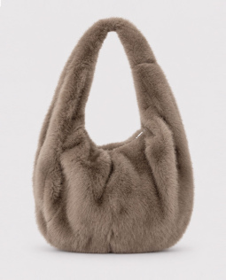 Flauschige Schultertasche in Taupe