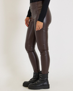 Skinny Hose in Lederoptik in Dunkelbraun