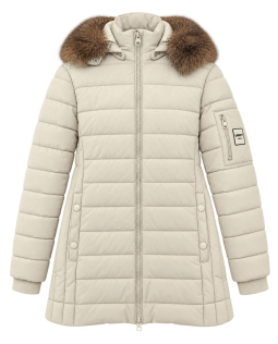 Steppjacke in Creme mit Fellkapuze
