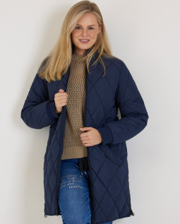 Lange Steppjacke in Blau mit Stehkragen