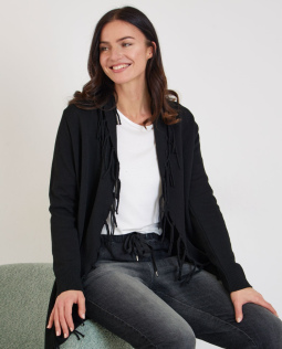 Strickjacke in Schwarz mit Fransen