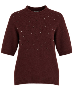 Kurzarmpullover in Braun mit Perlen