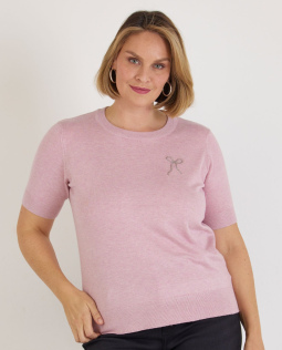 Feinstrick Pullover in Rosa mit Schleife
