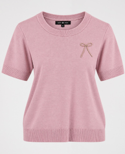 Feinstrick Pullover in Rosa mit Schleife