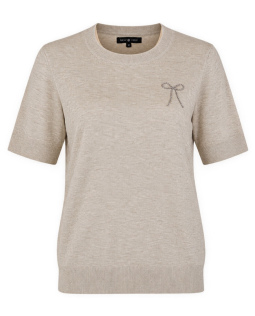 Feinstrick Pullover in Beige mit Schleife