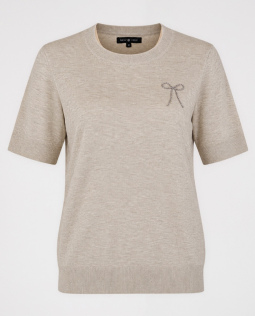 Feinstrick Pullover in Beige mit Schleife
