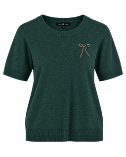Feinstrick Pullover in Grün mit Schleife