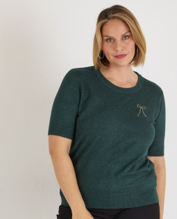 Feinstrick Pullover in Grün mit Schleife