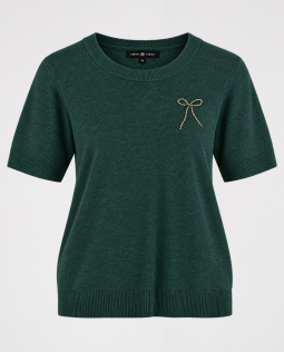 Feinstrick Pullover in Grün mit Schleife