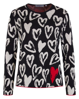 Baumwollpullover in Schwarz mit Herzen