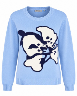 Strickpullover in Hellblau mit Blüte