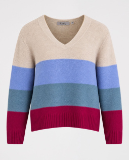 Blockstreifen Pullover mit V-Ausschnitt