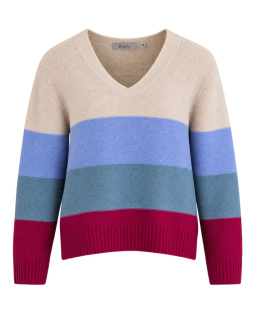 Blockstreifen Pullover mit V-Ausschnitt