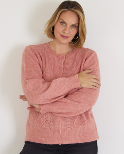 Strickjacke mit Zopfmuster in Coralle