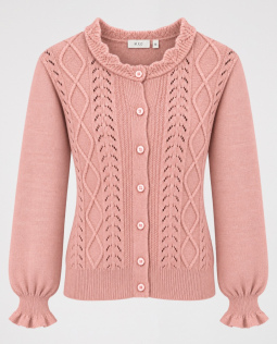 Strickjacke mit Zopfmuster in Coralle