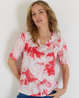 T-Shirt in Rot mit Blumen-Aquarelldruck