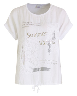 Materialmix Shirt in Weiß mit Spitze