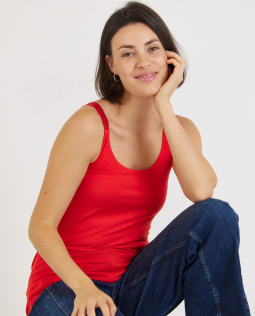Basic-Top mit Glitzerträger in Rot