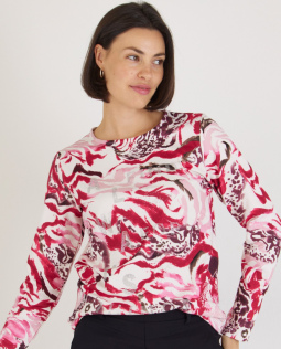 Langarmshirt in Beere mit Animal-Print