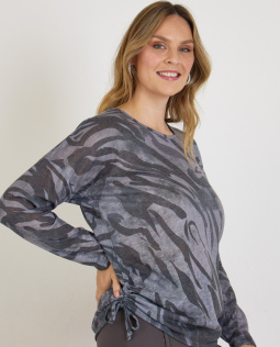 Langarmshirt in Grau mit Wellendruck