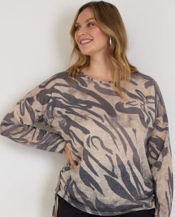Langarmshirt in Camel mit Wellendruck