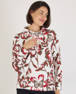Langarmshirt mit Blumendruck in Rot