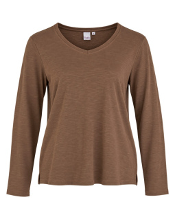 Baumwollshirt in Taupe mit V-Ausschnitt