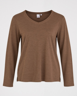 Baumwollshirt in Taupe mit V-Ausschnitt