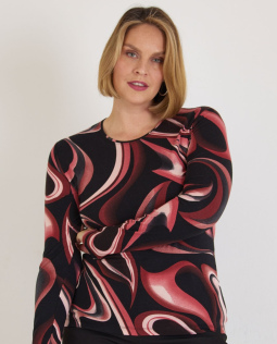 Langarmshirt in Rot mit Wellendruck