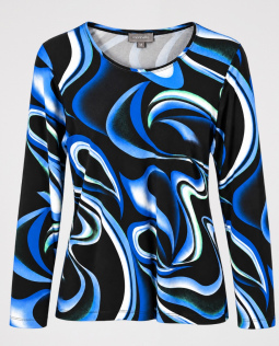 Langarmshirt in Blau mit Wellendruck