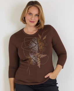 Jersey Shirt in Braun mit Frontprint
