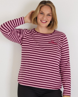 Gestreiftes Baumwollshirt in Beere