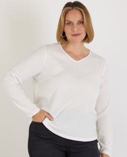 Elegantes Glitzershirt in Weiß mit V-Ausschnitt