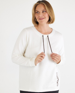 Sweatshirt in Creme mit Kordelzug