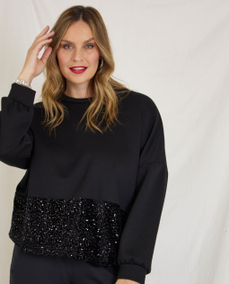 Sweatshirt in Schwarz mit Samt Einsatz