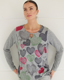 Kuschelsweat in Grau mit Herz-Print
