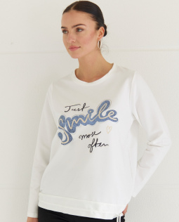 Sweatshirt in Creme mit Saumraffung
