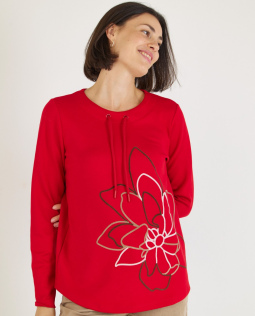 Sweatshirt in Rot mit Blüten Flockprint