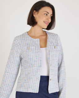 Kurzer Karo Blazer in Hellblau