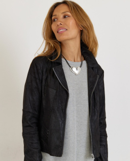 Schwarzer Blazer in Veloursleder-Optik