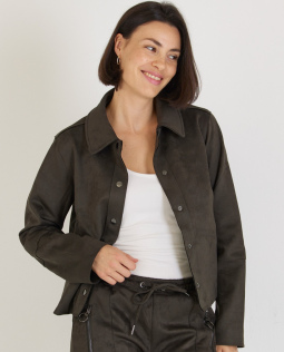 Blazer in Olive in Veloursleder-Optik 