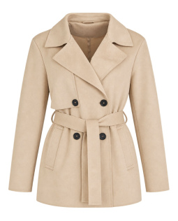 Kurzer Trenchcoat in Beige in Veloursleder-Optik