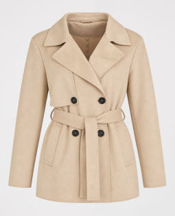Kurzer Trenchcoat in Beige in Veloursleder-Optik