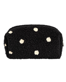 Flauschige Kosmetiktasche in Schwarz mit Punkten